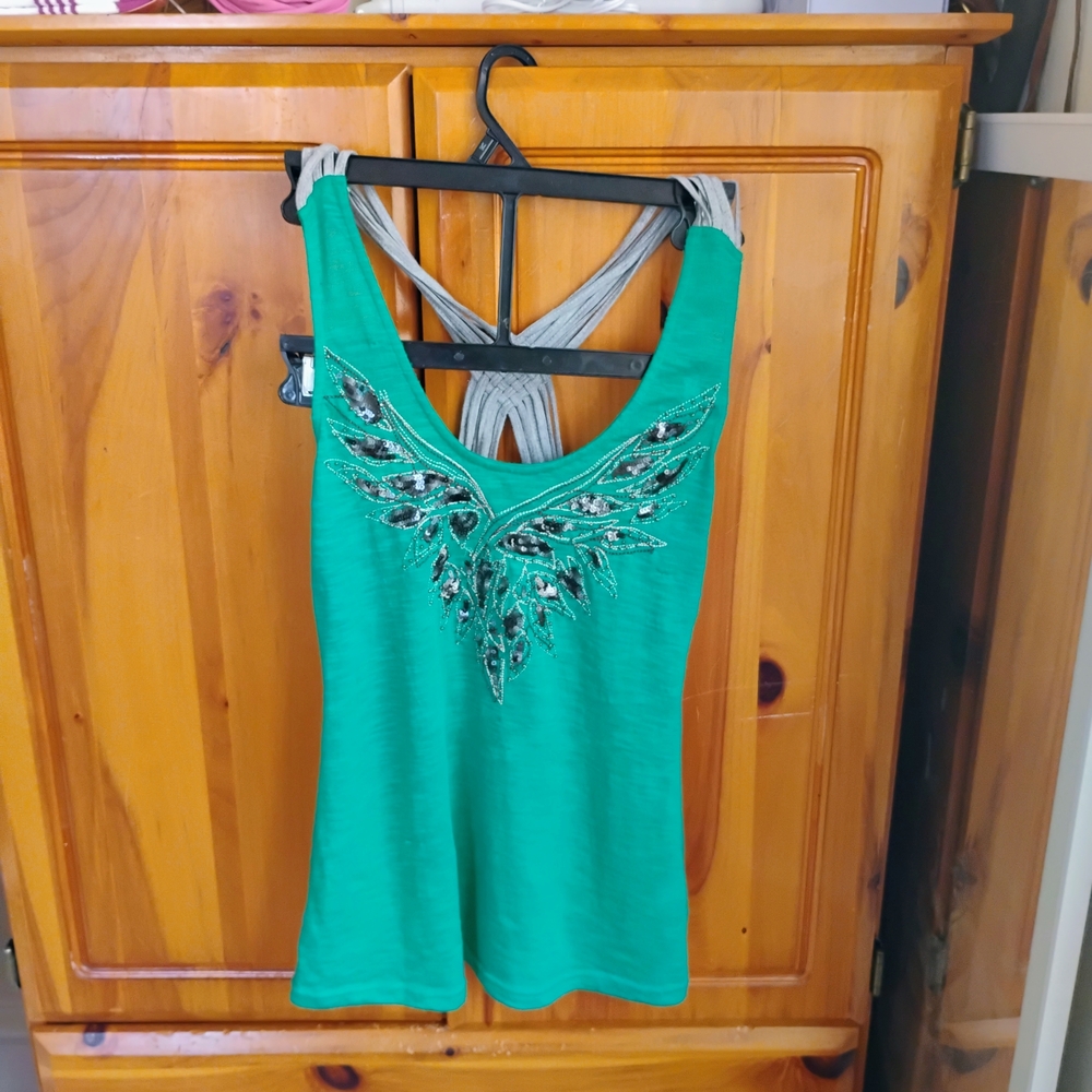 Miss Me Green Embellished Tank Top